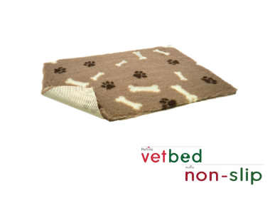 Vetbed® Non-Slip mink with cream bones and brown paws 100 x 150 cm