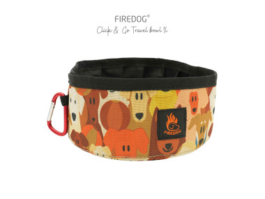 Firedog Click & Go cestovná miska 1,0 L Doggies oranžová