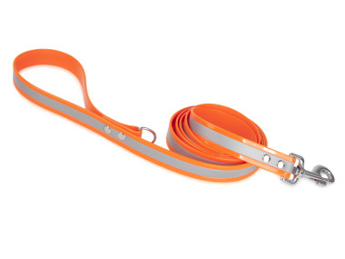 Firedog BioThane Hundeleine Reflekt 25 mm 1,2 m mit Handschlaufe & D-Ring orange