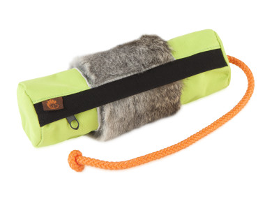 Firedog Futterdummy groß neongrün mit Kaninchenfellring