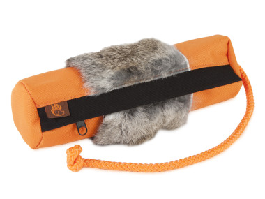 Firedog Futterdummy groß orange mit Kaninchenfellring
