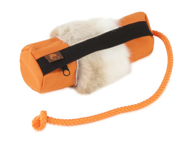 Firedog Futterdummy klein orange mit Kaninchenfellring