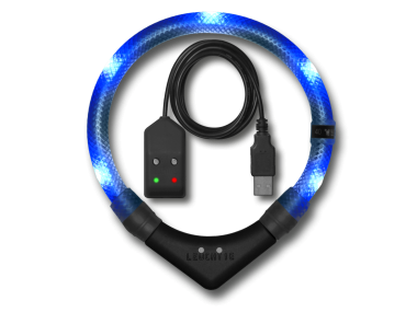 XXXLED Light dog collar LEUCHTIE Easy Charge USB blue transparent tube 45 cm