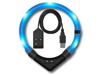 LED Light dog collar LEUCHTIE Easy Charge USB ice blue 47,5 cm