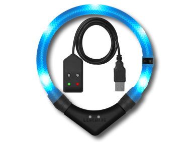 LED Light dog collar LEUCHTIE Easy Charge USB ice blue 57,5 cm