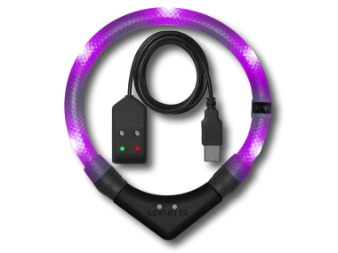 LED Light dog collar LEUCHTIE Easy Charge USB lavender transparent tube 47,5 cm
