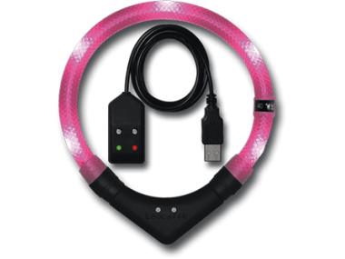 LED Light dog collar LEUCHTIE Easy Charge USB hot pink 52,5 cm