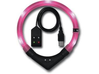 LED Light dog collar LEUCHTIE Easy Charge USB hot pink 55 cm