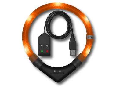 LED Light dog collar LEUCHTIE Easy Charge USB magnetic sensor sunset orange 55 cm