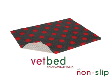 Vetbed® Non-Slip charcoal with Red polka dot 100 x 150 cm